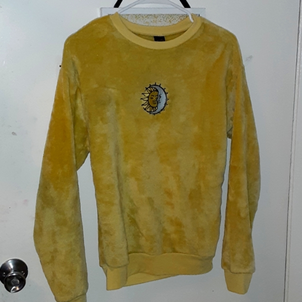 Burnt yellow, fluffy sun and moon sweater